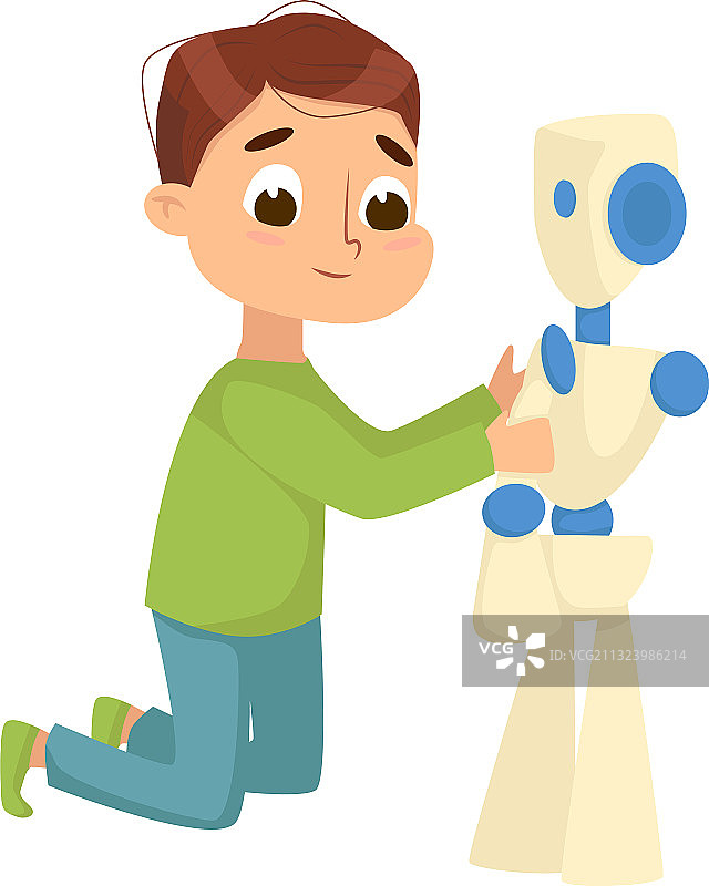 创造和编程智能机器人的可爱男孩图片素材