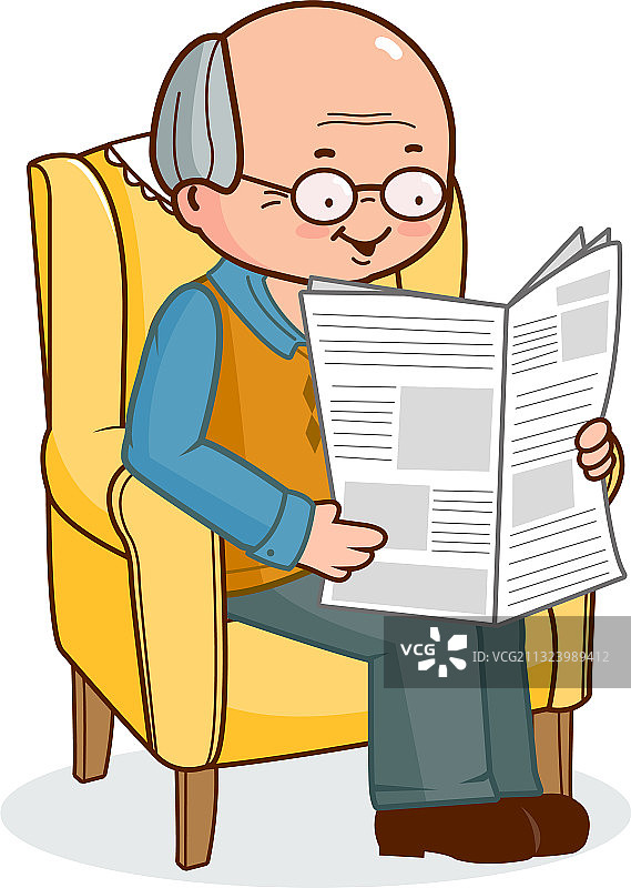 坐在扶手椅上阅读新闻的老人图片素材