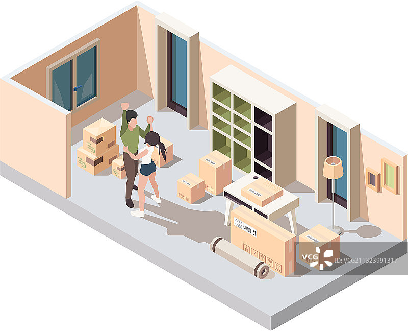 情侣搬家打包：幸福的年轻家庭图片素材