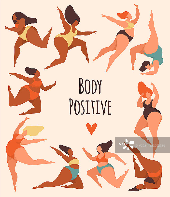 身体积极的快乐超重女性穿泳衣图片素材