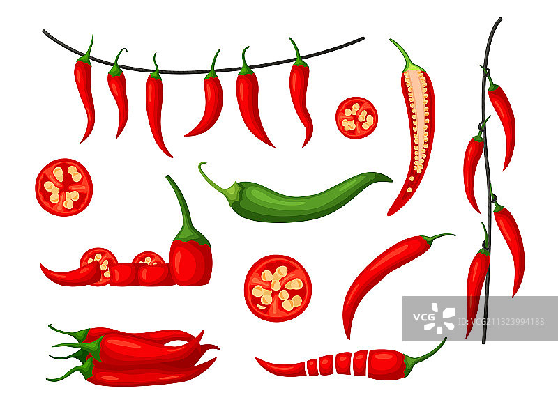 白色背景上的一组红色辣椒图片素材