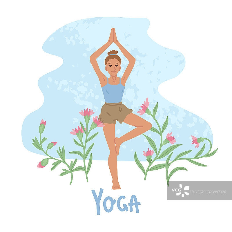 女人做瑜伽图案植物户外运动图片素材