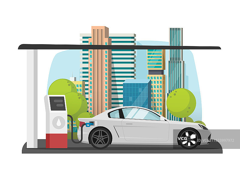 在城市加油站给汽车加油图片素材