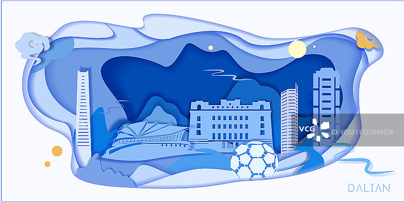 矢量剪纸插画中国城市剪影大连图片素材