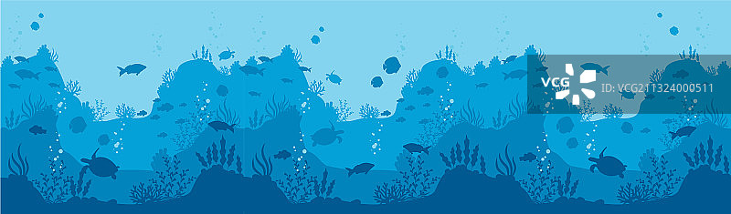 蓝色深海水下世界背景横版图片素材