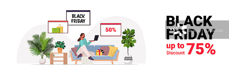 女人使用笔记本电脑进行在线黑色星期五购物图片素材