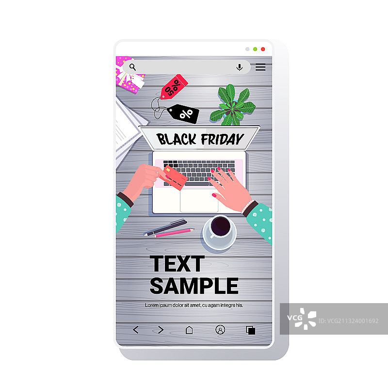 手使用笔记本电脑进行黑色星期五在线购物图片素材