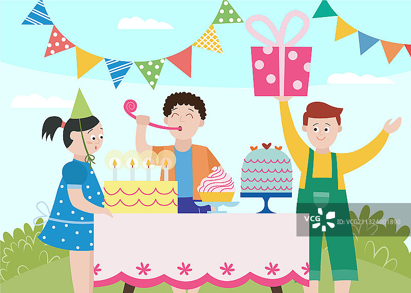 孩子们在生日派对上收到礼物图片素材
