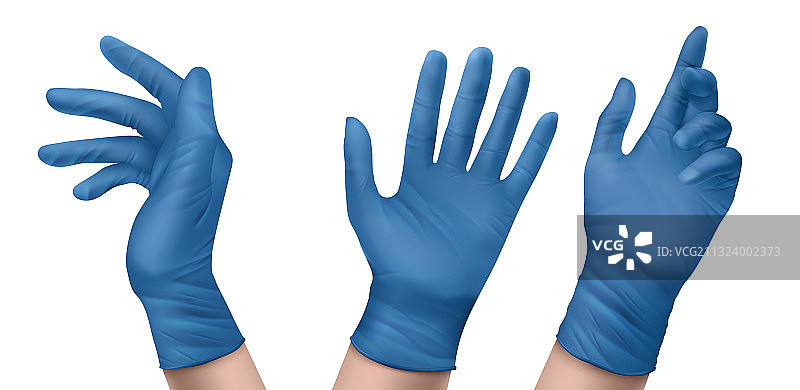 戴着蓝色丁腈医用手套的手图片素材