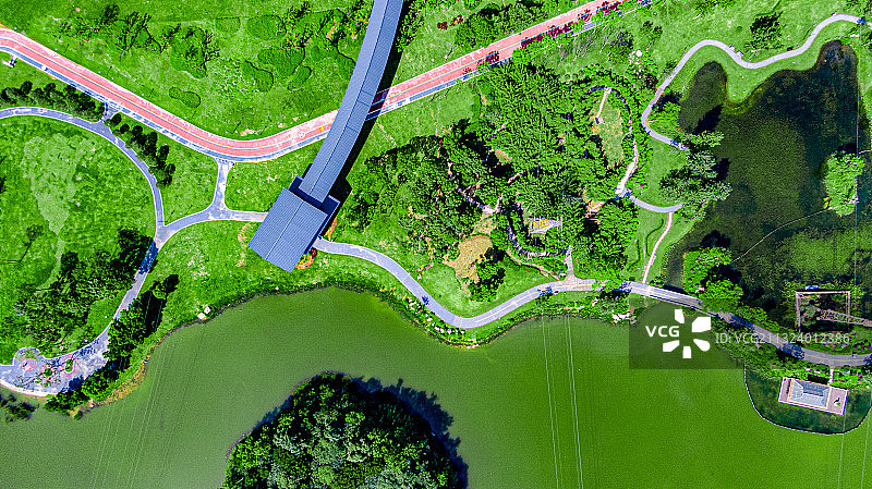 成都成华北湖生态公园航拍图片素材