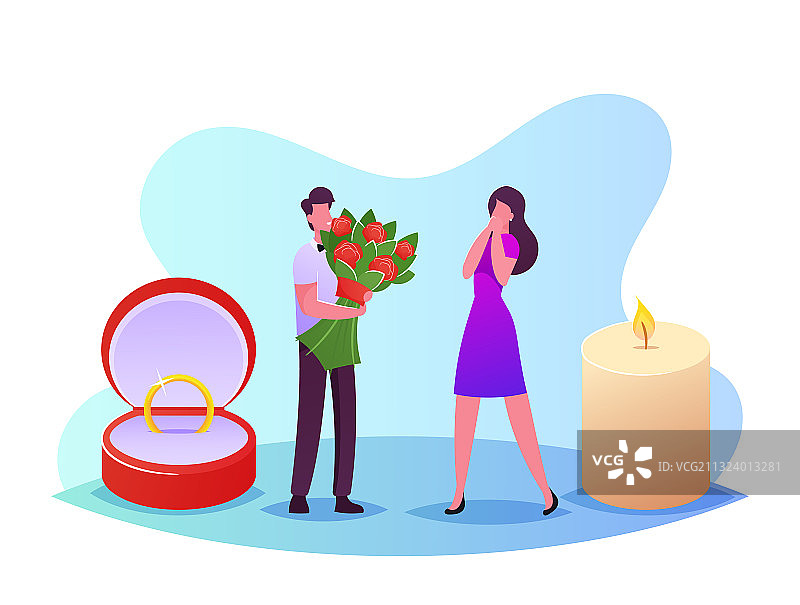 手捧鲜花和戒指的年轻男人图片素材