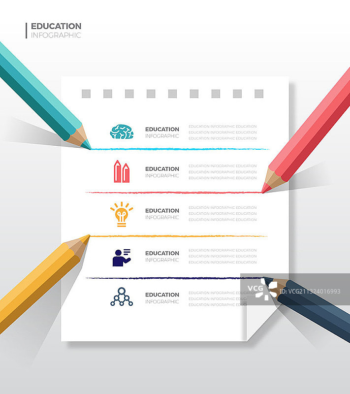 彩色铅笔和纸张教育信息图图片素材