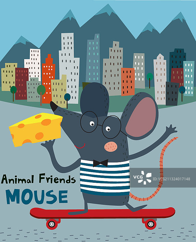 老鼠拿着奶酪玩滑板图片素材