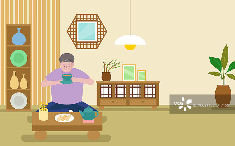 男人喝茶图片素材