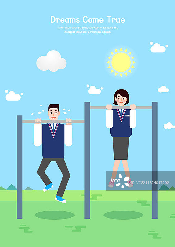 男女学生做引体向上图片素材