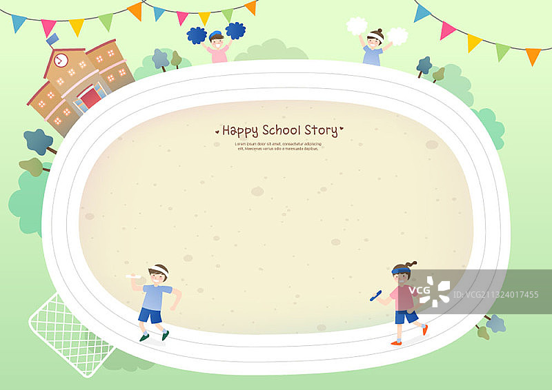 操场上的接力赛跑学生彩色插画图片素材