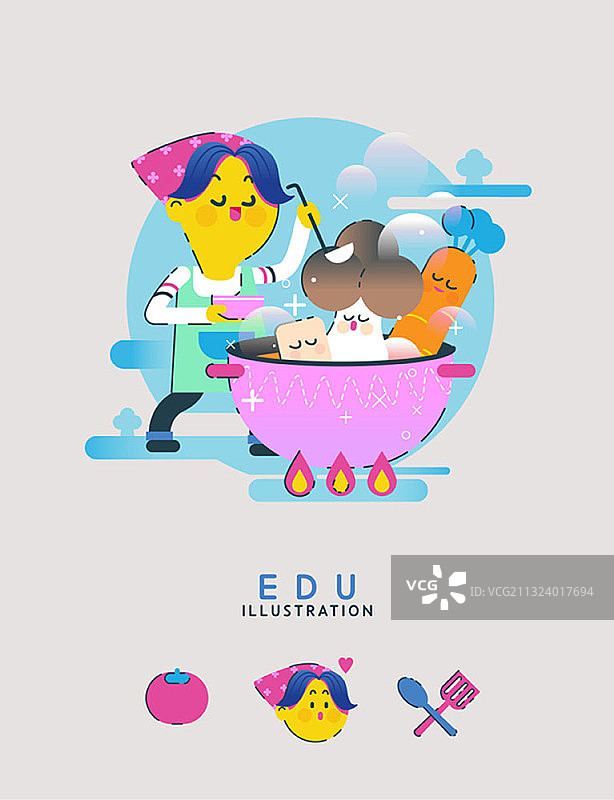 男孩用蘑菇、胡萝卜和其他蔬菜做汤图片素材