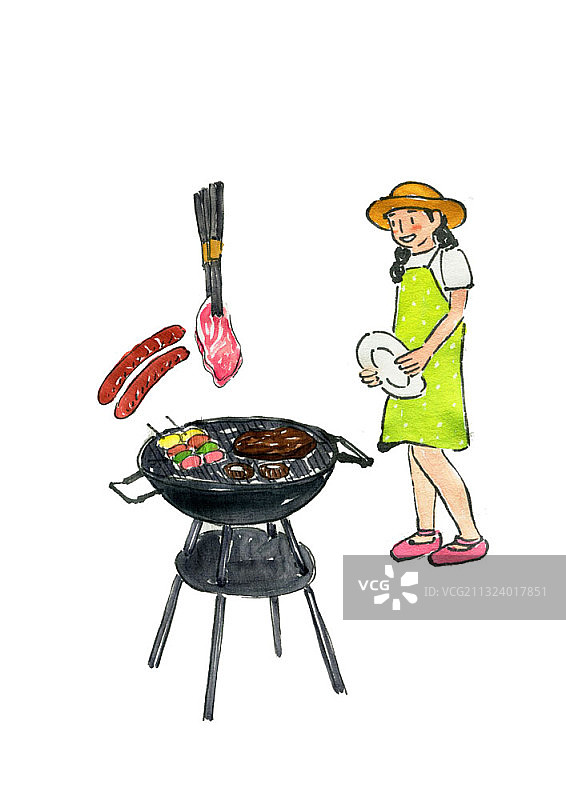 等待露营食物的女儿图片素材