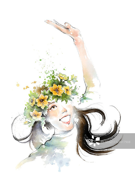 头戴花冠、满怀兴奋的女人图片素材