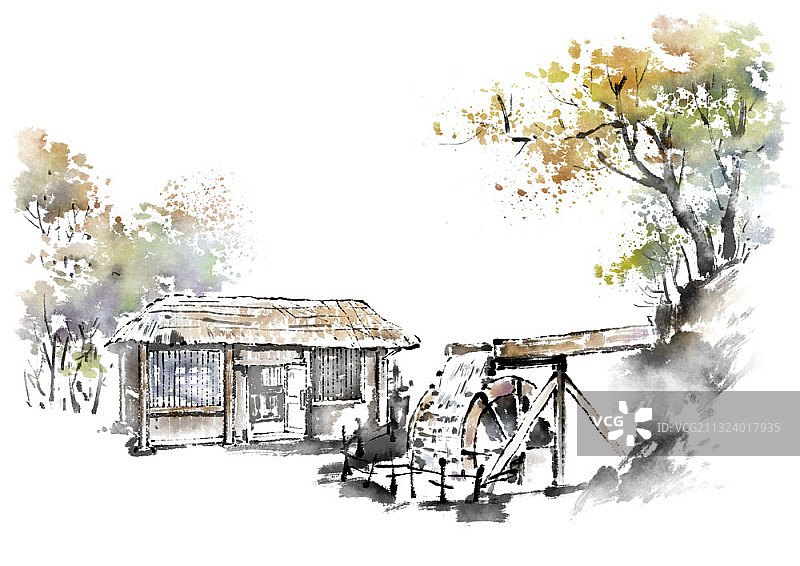 水磨坊和传统房屋图片素材