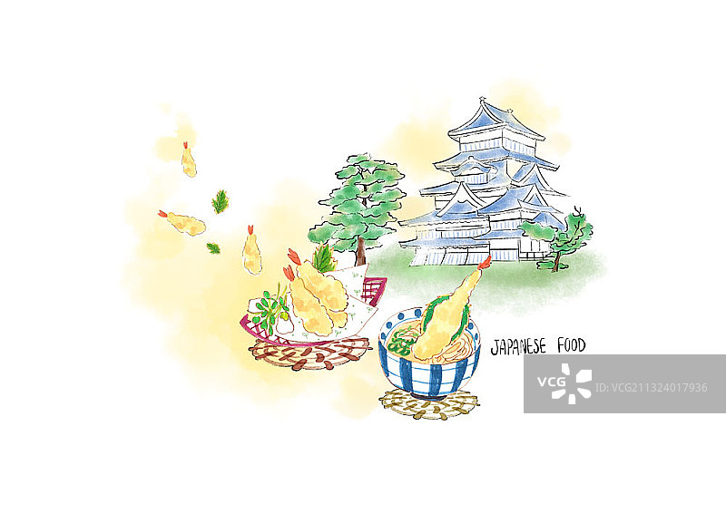 一盘炸虾和一碗面条图片素材