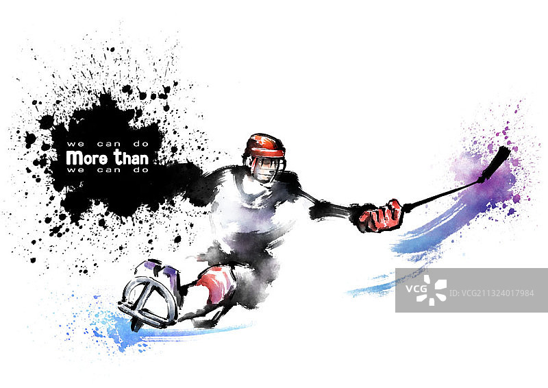 墨水飞溅和残疾冰球运动员图片素材