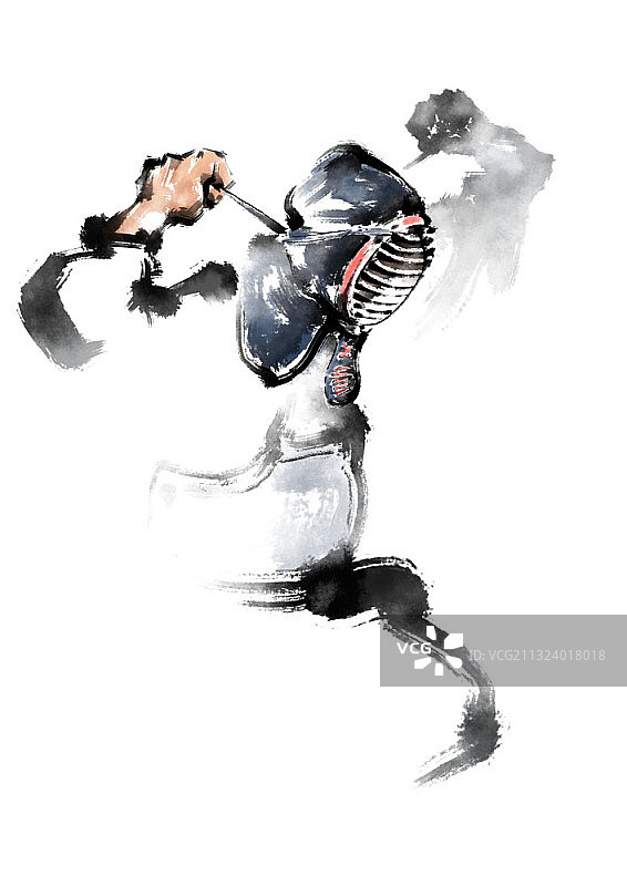 戴着头盔的日本击剑运动员图片素材