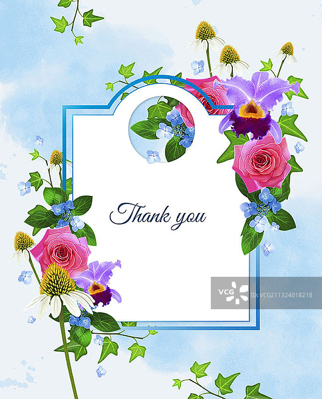 天空背景彩色花朵感谢卡图片素材