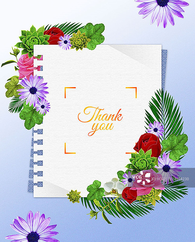 蓝色背景鲜花感谢卡图片素材