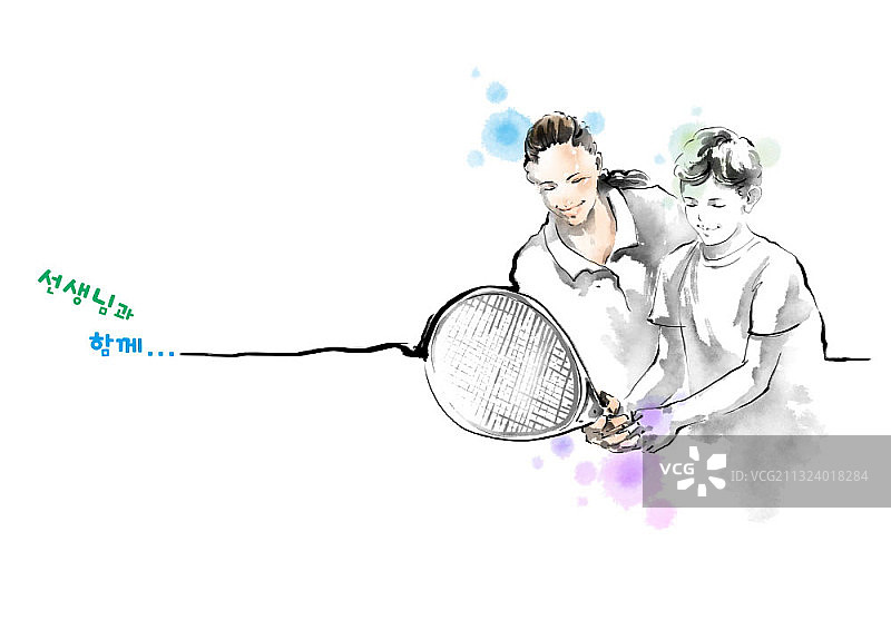 女教师教打网球图片素材