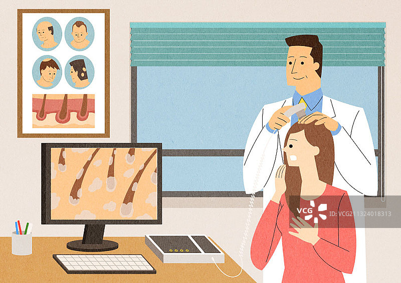 女人在医院接受医生头皮检查图片素材