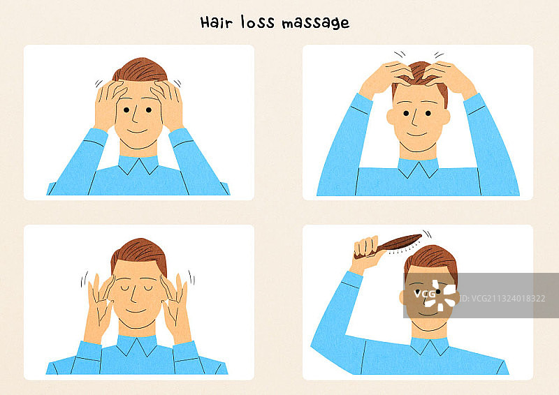 男子展示头皮按摩，预防脱发图片素材