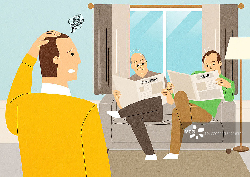 男子担心遗传爷爷的秃顶基因图片素材