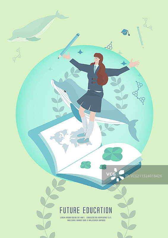 女孩通过阅读书籍释放想象力图片素材