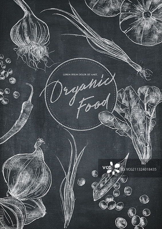 黑板上绘制的不同类型的蔬菜图片素材