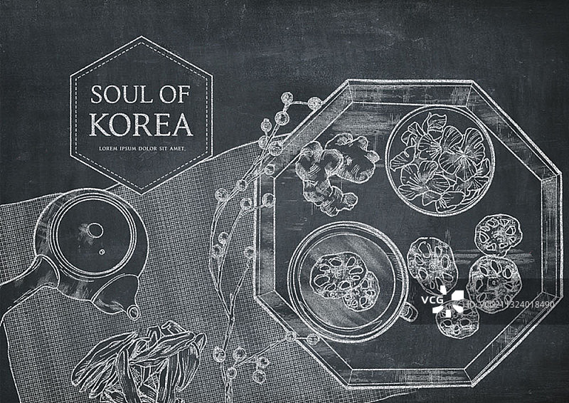 黑板上的茶点托盘图片素材