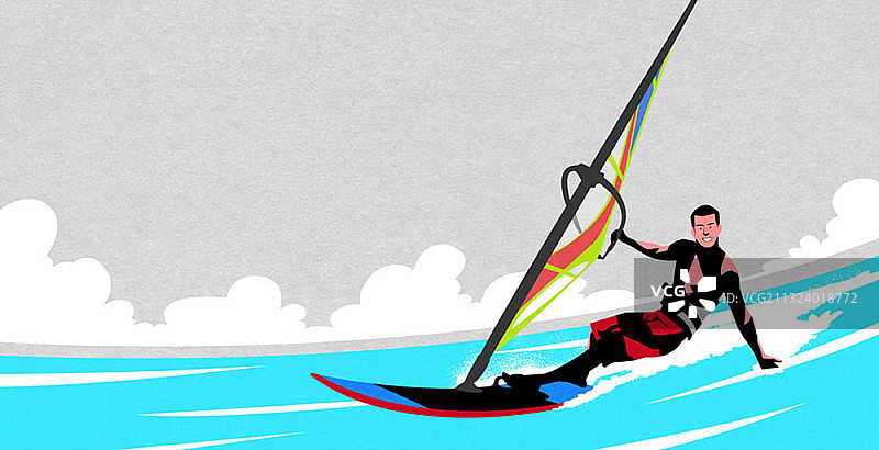 在海上玩帆板运动的男人图片素材