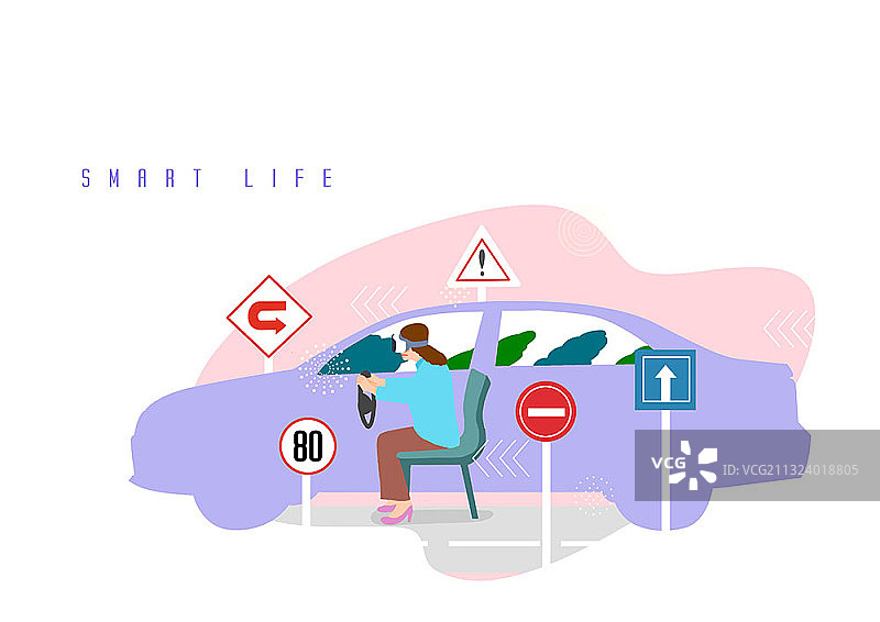 女人使用VR设备练习驾驶汽车图片素材