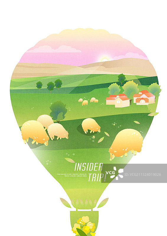 日落时分的乡村景色：羊群在草地上吃草图片素材