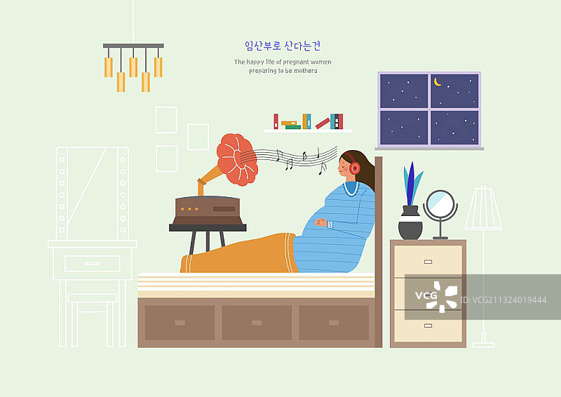 孕妇听古典音乐进行胎教图片素材