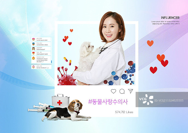 网红主题，兽医拥抱相框中小狗的图像图片素材