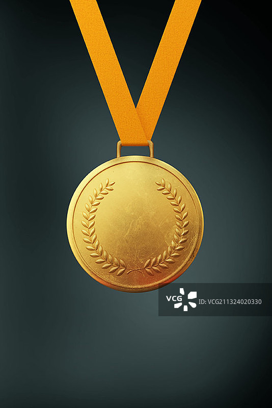 黑色背景上系着橙色绳子的金牌图片素材