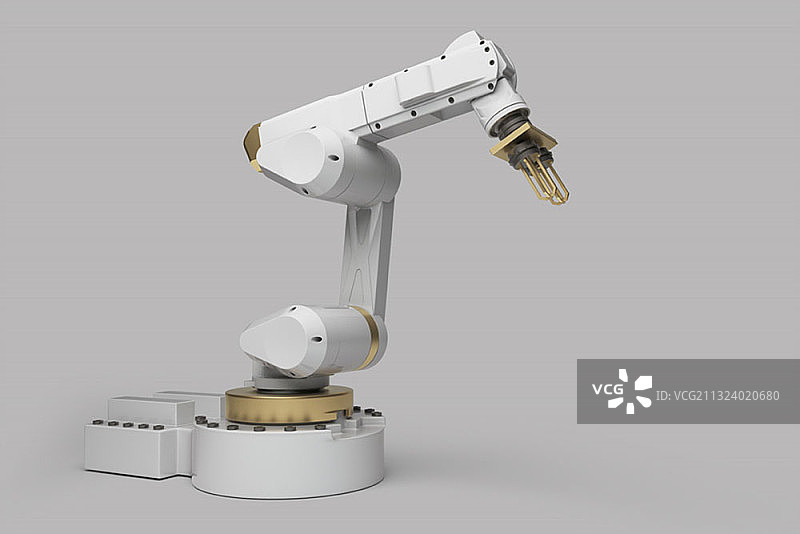 灰色背景上的白色机械臂制造机图片素材