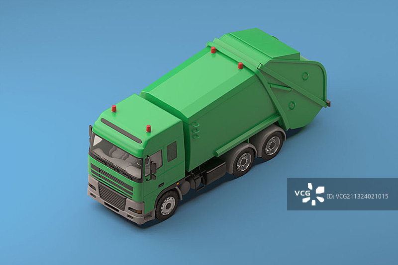 蓝色背景上的绿色垃圾车图像图片素材