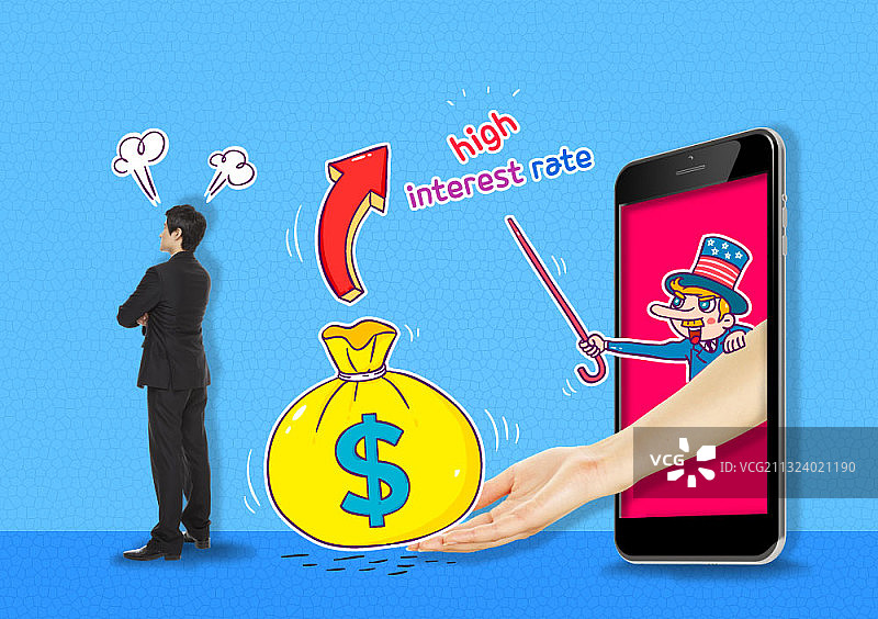 愤怒地看着高利率的商人与智能手机矢量图图片素材