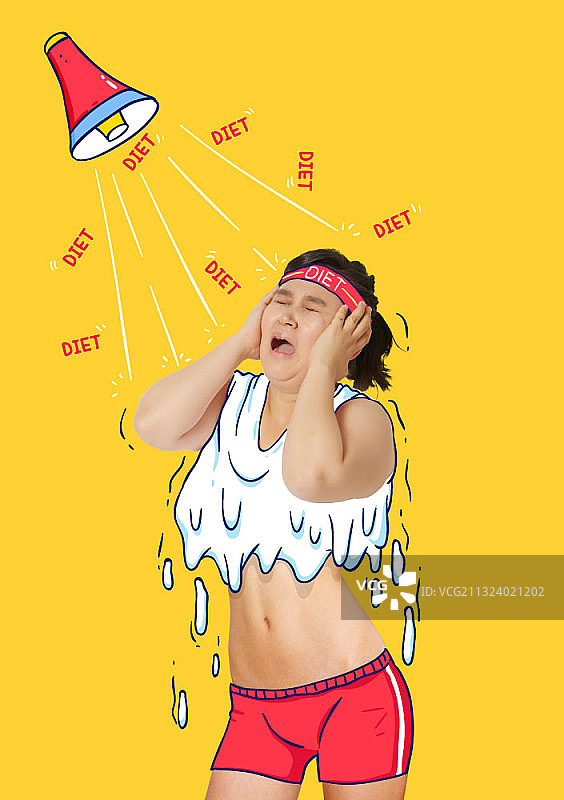 矢量女人捂着耳朵从饮食中感到压力图片素材