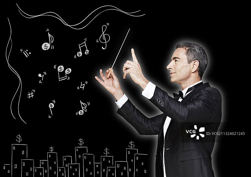 建筑物和音符旁的指挥矢量图图片素材