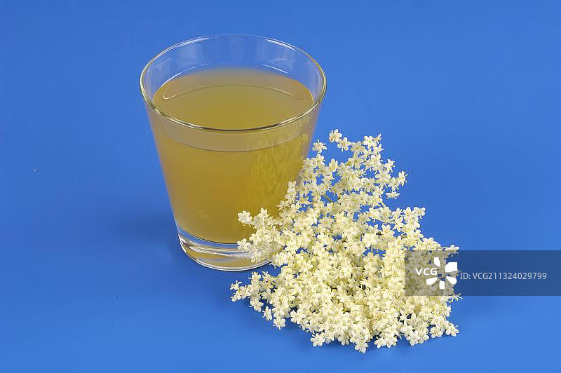 接骨木花与糖浆和接骨木莓糖浆罐图片素材