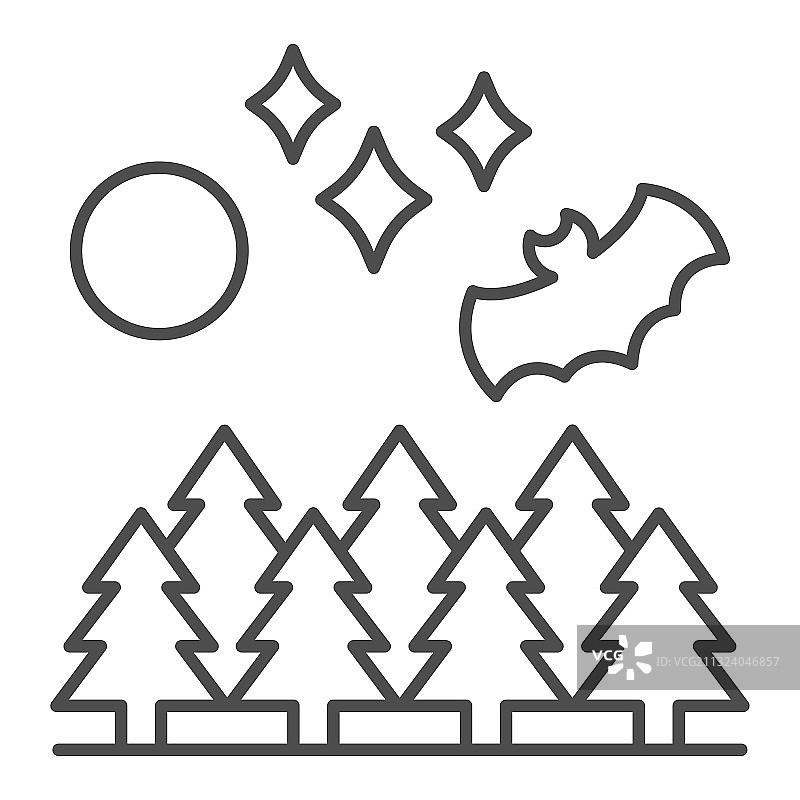 森林和月亮背景上的蝙蝠细线图片素材