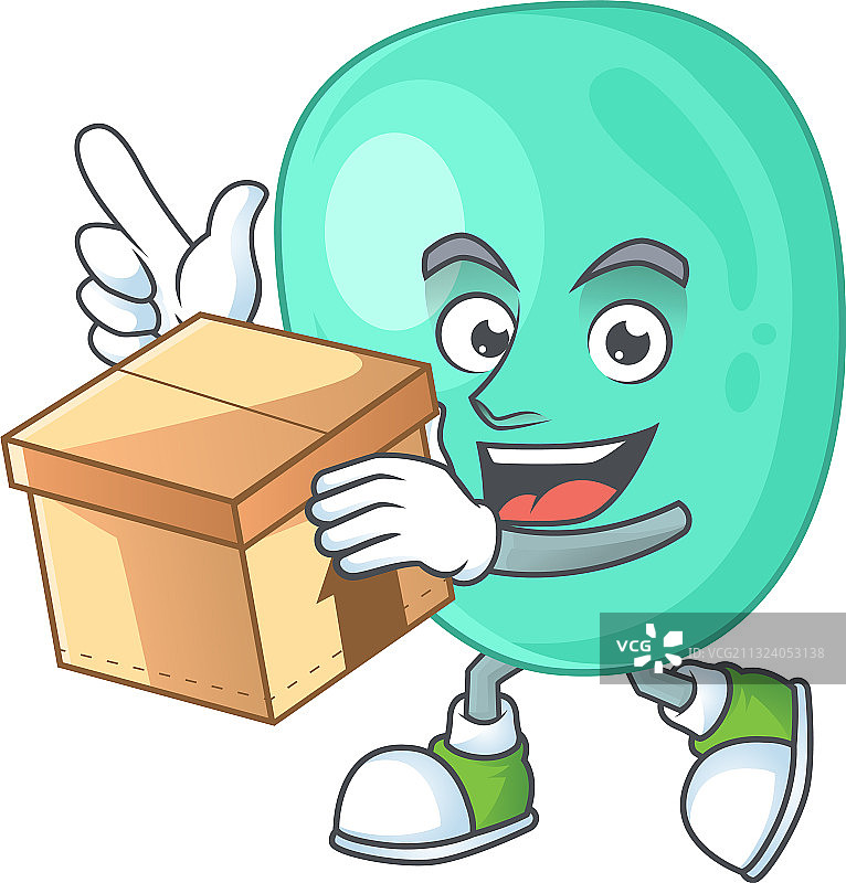 金黄色葡萄球菌卡通形象拿着礼品盒图片素材